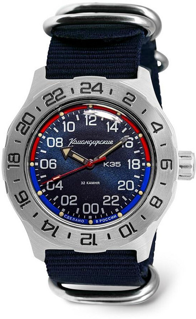 VOSTOK Komandirskie 35085 K-35 Automatic Watch | 24-Hour 100M Water Resistance Blue Strap