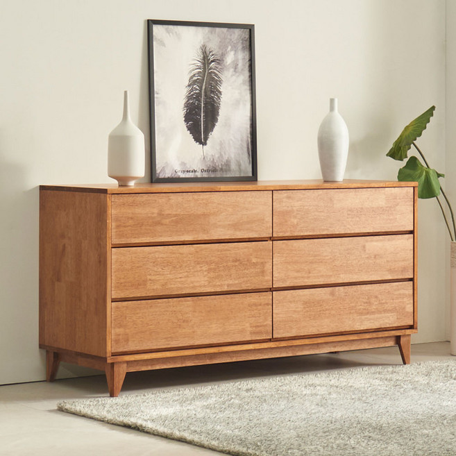 올트리 고무나무 원목 3단 와이드 서랍/수납장 서랍장, 6단, 1500 서랍장 월넛