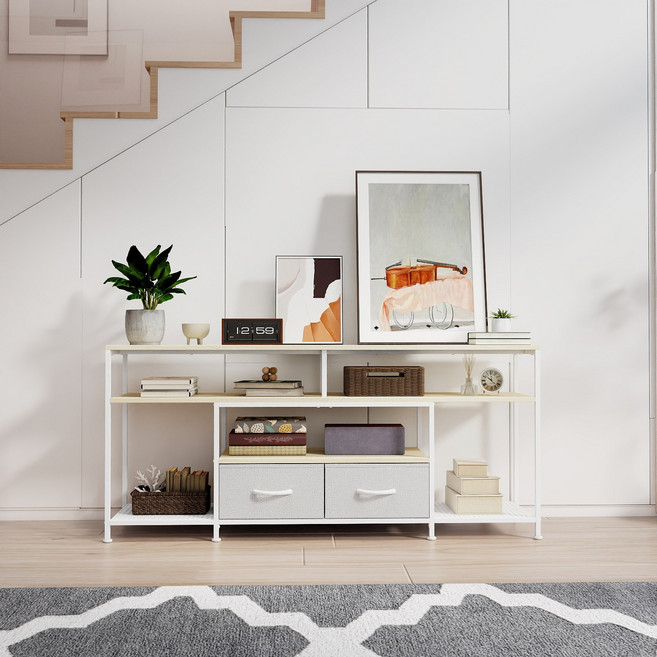 소웰홈 모던 철제 프레임 TV거실장 오픈형 수납 TV다이 거실 수납장, 라이트그레이