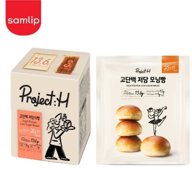 삼립 프로젝트:H 건강빵 고단백 저당 식사빵 맛보기 (4쪽식빵1+6입 모닝롤1), 1개, 188g