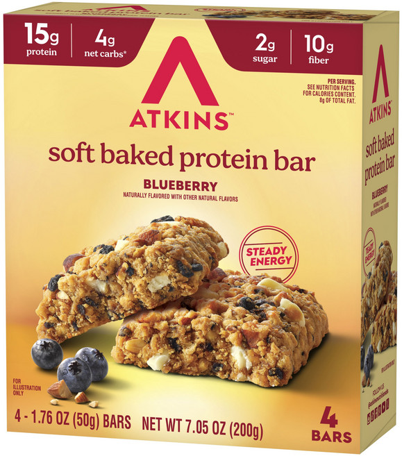 ATKINS 柔軟烘焙藍莓蛋白棒 4入, 1個, 200g