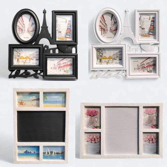 에펠탑 메모판 포토 프레임 가족사진 인테리어 벽걸이 사진 감성 액자 4칸, 1개, 메모판4칸 (블랙)