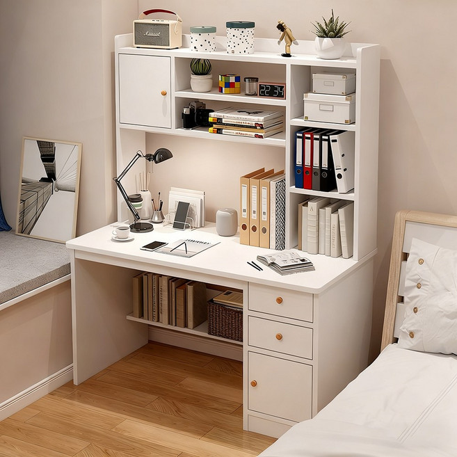 책장결합수납책상 학생 공부 책상 다용도 사무실책상 1인용 컴퓨터 책상, 화이트(A타입)
