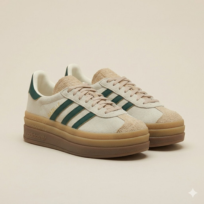 [정품] 아디다스 Gazelle Bold WMNS 크림화이트 그린 베이지 - 키높이 레트로 스웨이드 스니커즈