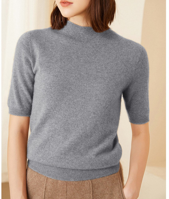 온미올렛 여성 반목 반폴라 5부 반팔 니트 니트티