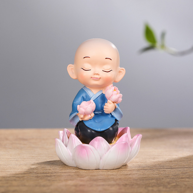 禪意小沙彌 樹脂車載擺件, 修心 - 採蓮悟道, 1個