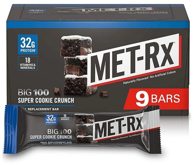 MET Rx 빅 100 단백질 바 식사 대용 바 32G 단백질 슈퍼 쿠키 크런치 9바 1팩, 9개, 100g - 쿠팡