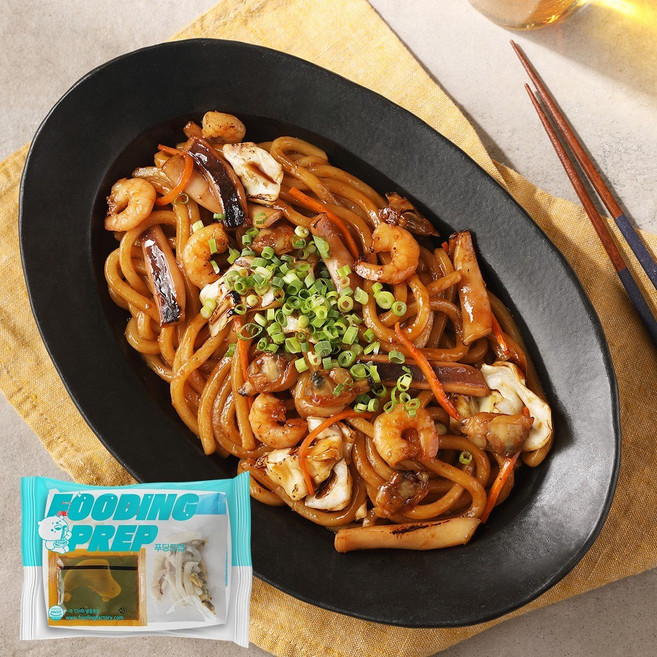 푸딩프렙 해물볶음우동 350g 야끼우동 특제 일본식 데리야끼 소스, 1개