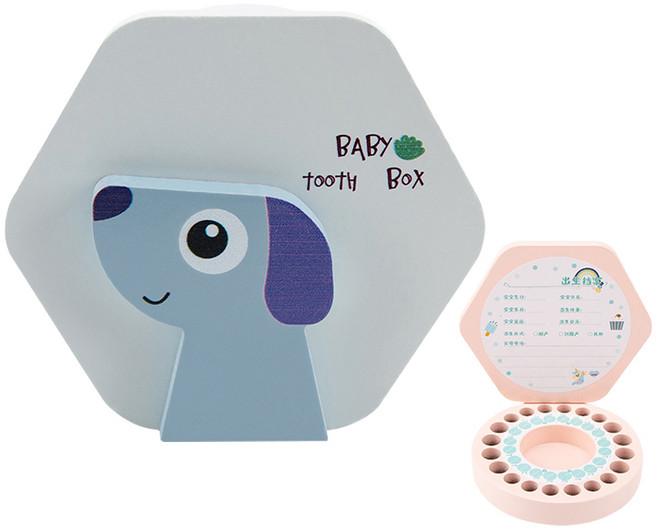 JoyBaby 木製磁吸式乳牙紀念盒，寶寶牙齒胎毛臍帶收納盒, 藍狗狗