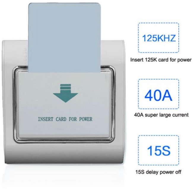 스마트 삽입 카드 에너지 절약 스위치 ID 넓은 전압 80-240V 입력 40A 지원 110V 127V 220V 전원 차단 15초