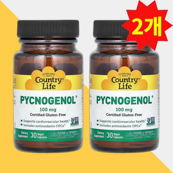 컨트리 라이프 피크노제놀100mg 30캡슐 폴리페놀 Pycnogenol 2개, 30정 - 쿠팡