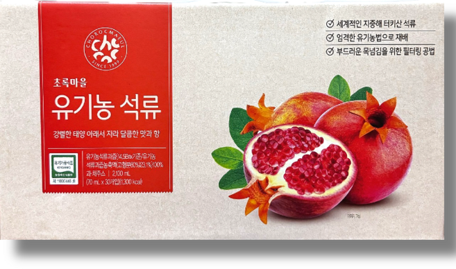 100% 유기농 석류 초록마을, 30개, 70ml