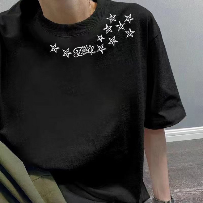 美式印花星星100%純棉短袖T恤 男女寬鬆圓領大碼上衣