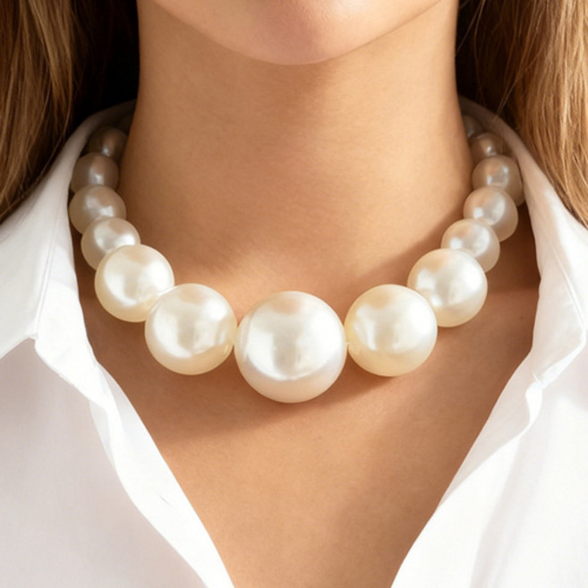 여성 파티 공연 축제 클래식 볼드 왕 진주 초커 목걸이 A2730