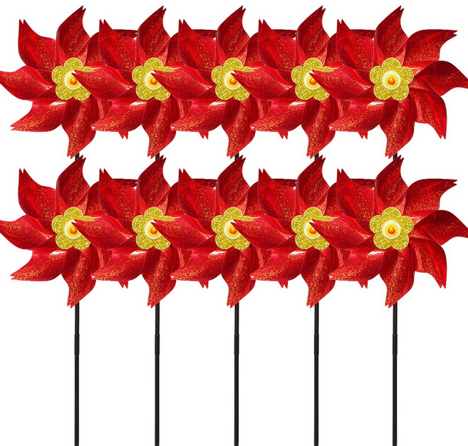 아띠꼴로 5개1세트 야외 정원 새쫓는 바람개비 가수원 새퇴치 반짝이, 10개, 레드