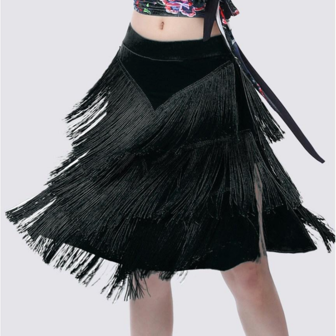 타샤 밸리댄스복 라인 수술 스커트 밸리복 공연복, 블랙