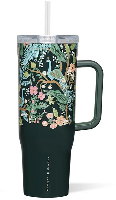 코크시클 x 라이플 페이퍼 Co. 크루저 단열 텀블러 손잡이와 빨대 - 음료를 20시간 동안 차갑게 유지 - BPA 프리 - 엄마를 위한 선물 - 어버이날이나 크리스마스에 좋은, Peacock Blue