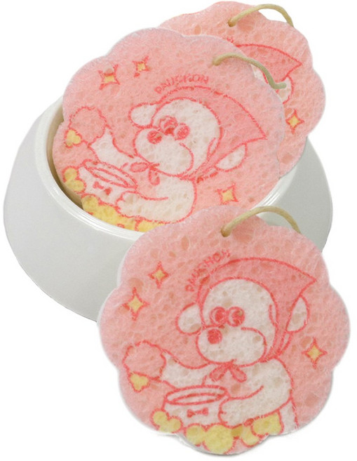 강아지 고양이 수세미 3개 생분해 ECO 셀룰로오스 반려동물 밥그릇 물그릇 식기 스펀지, ECO 수세미(핑크) 3개