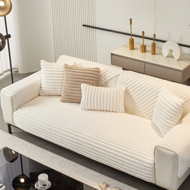 [한빛카페트] 스트라이프 래빗 밍크퍼 와이드 넓은 소파패드 90x180cm 3인용