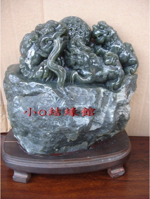 小o結緣館 綠凍石雕擺件 獅獅如意
