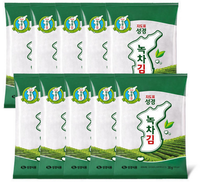 (신선집중) 성경김본사 잘라먹는 녹차 전장김 조미김, 10개, 30g