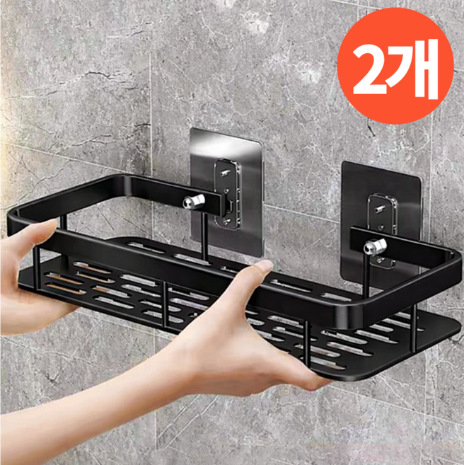 오어브랜드 화장실 무타공 욕실선반 2개, 일자형 블랙