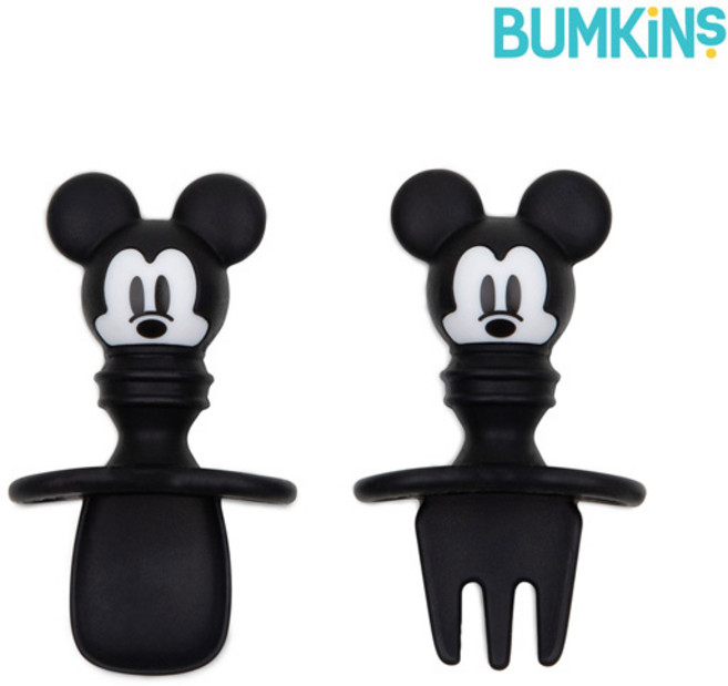 범킨스 자기주도 이유식 아기 유아 베이비 실리콘 스푼포크 세트 + 케이스, 미키, 1개
