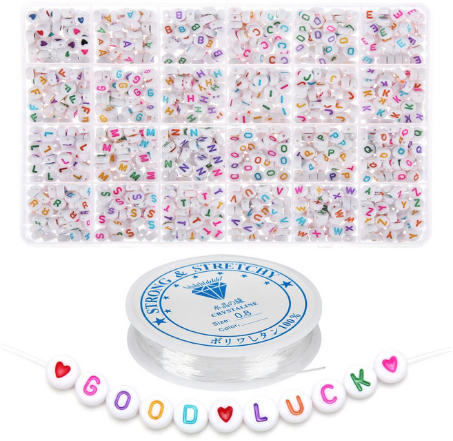 이니셜 알파벳 비즈세트 A~Z 이름 영어 목걸이 팔찌 만들기, 1개, 컬러글씨