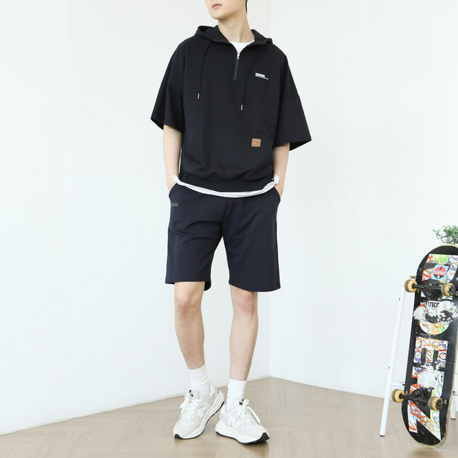 블루포스 하잇튼 아노락 반팔 후드티 트레이닝 세트 오버핏 츄리닝 남자 운동복 빅사이즈 남성 트레이닝복