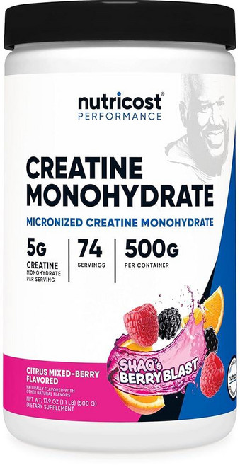 Nutricost 크레아틴 모노하이드레이트 미립자 파우더 187559, 500 Gram (Pack of 1), Shaq's Berry Blast, 500g, 1개