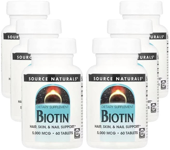 소스네츄럴스 비오틴 5 000mcg, 6개, 60정 - 쿠팡