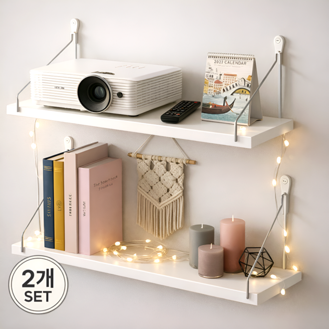 세요나 깔끔존 무타공설치 벽선반, 2단, 화이트