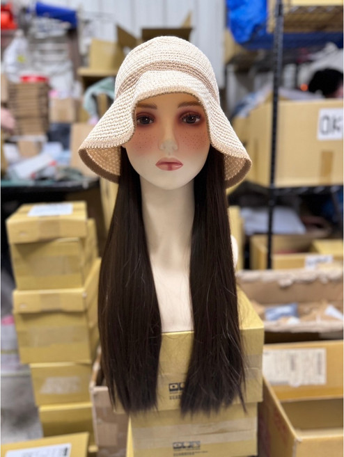假髮帽 女生一體假髮 化療帽, 99.漁夫帽+冷棕色髮絲, 1個