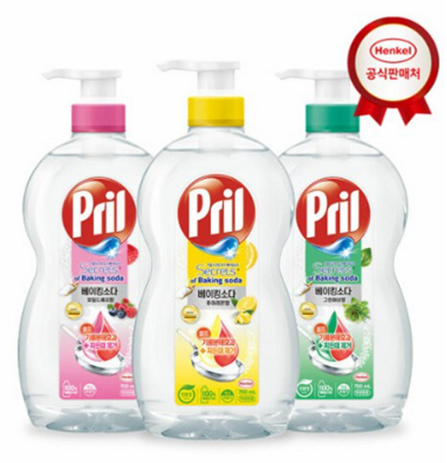 헨켈 주방세제 프릴 베이킹소다 맑은식초 700ml 용기 x 3개, 프릴 700ml 3개 허브, 1세트, 2.1L