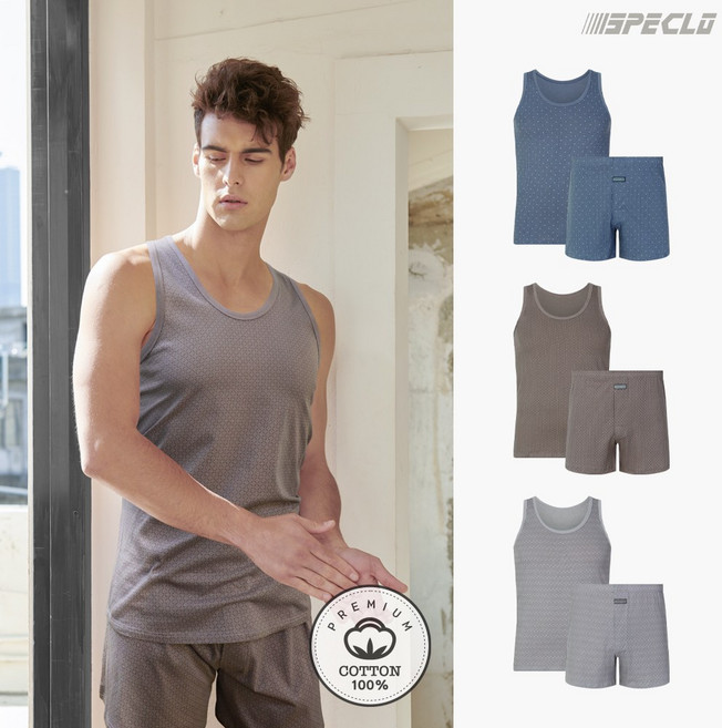 스퀘어 순면 런닝+트렁크팬티 남성속옷 6종세트