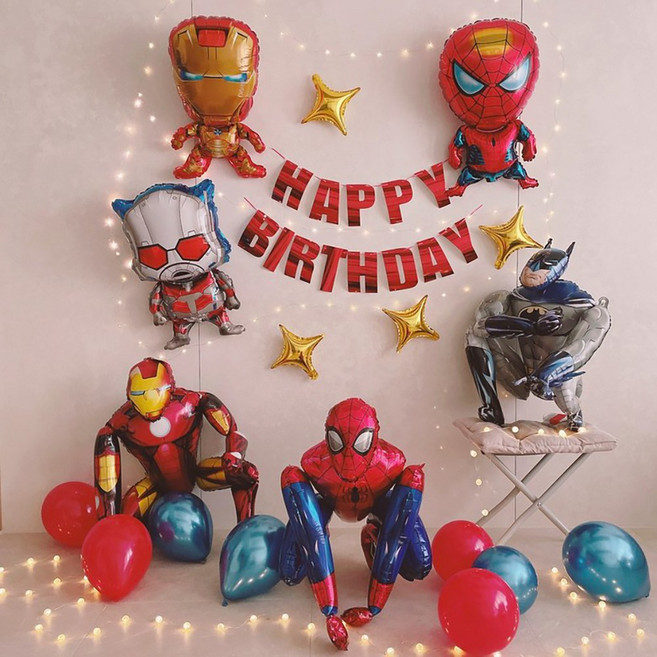 모두만족 펌프조명포함 슈퍼 히어로 생일파티용품 패키지 세트 올인원, 파티풍선세트