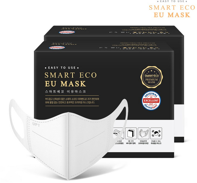 스마트에코이유 가정용 섬유 제품 방한대 마스크 중형 성인용, 50매입, 2개, 화이트