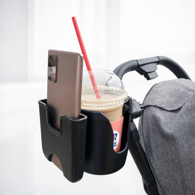 포디태 떨어지지 않는 유모차 자전거 텀블러 컵 휴대폰 홀더, 1개, 모던 블랙