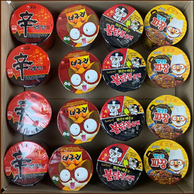 소컵라면 세트 신라면 4개 + 얼큰너구리 4개 + 불닭볶음면 4개 + 뽀로로짜장 4개, 1세트