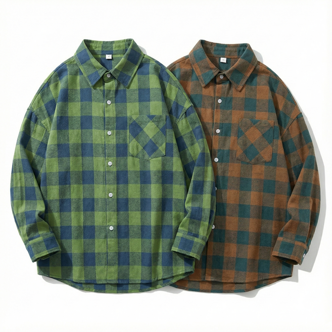 지디오 주니어 남아 체크 셔츠 2개 세트 봄 겨울 초등학생 루즈핏 포켓 남방 간절기 데일리 코디