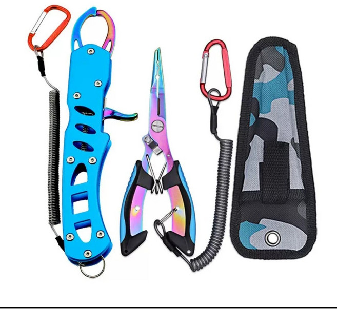 [컨트롤 피쉬그립 세트] 스테인레스 합금 + 다기능 루어 플라이어 / 낚시가위 / 휴대용 낚시공구, 블루, 1개