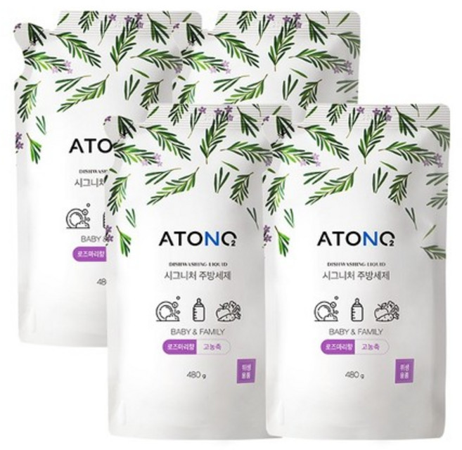 아토앤오투 1종 젖병 & 주방세제 리필 로즈마리향, 480g, 4개