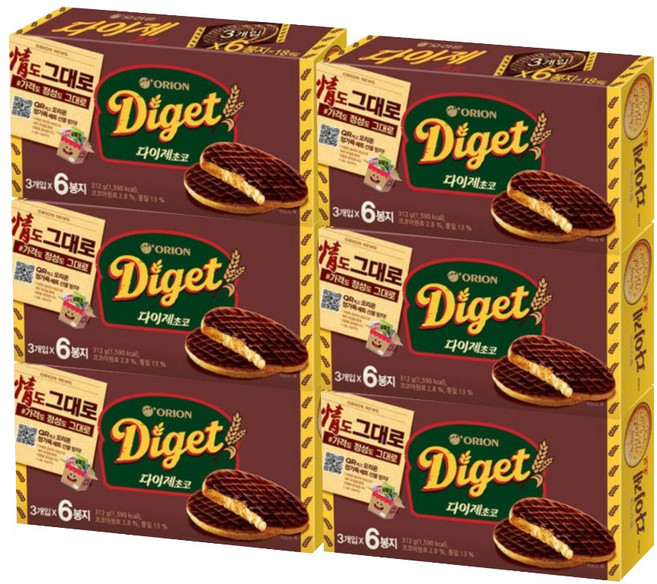 오리온 다이제 초코 6P 312g X6개, 6개