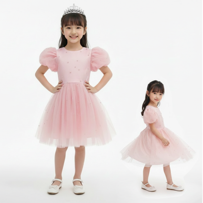 해피델리 핑크 진주구슬 샤 원피스