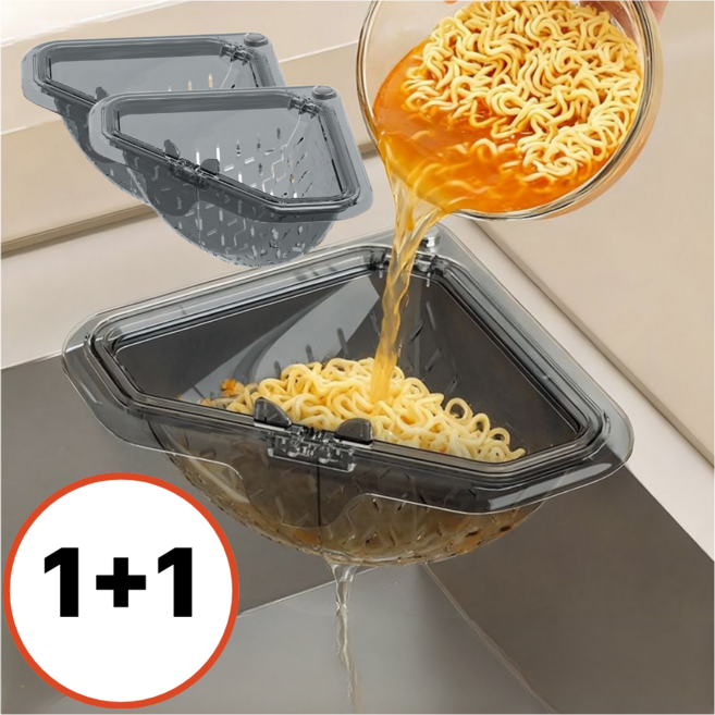 부스트팹 자석 싱크대 삼각 거름망 음식물 쓰레기 거치대 물빠짐바구니 2개입 (1+1), 1개, 블랙