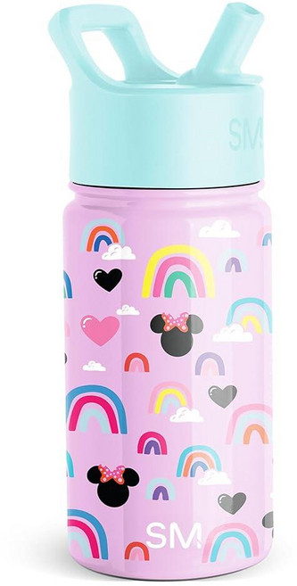 Simple Modern 아동용 서밋 빨대 뚜껑이 있는 물병 | 마블 스파이더맨 532.3ml(18온스) 스테인리스 스틸 컵 단열 텀블러 남아 여아 학교용 | 스파이더 그웬, Disney-Minnie Mouse Purple Rai