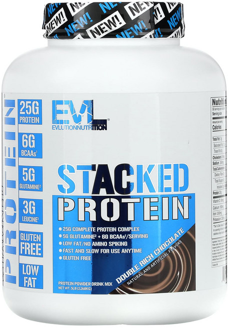 EVLution Nutrition Stacked 프로틴 Double Rich 초코 5 lb (2268 kg), 2268kg, 1개