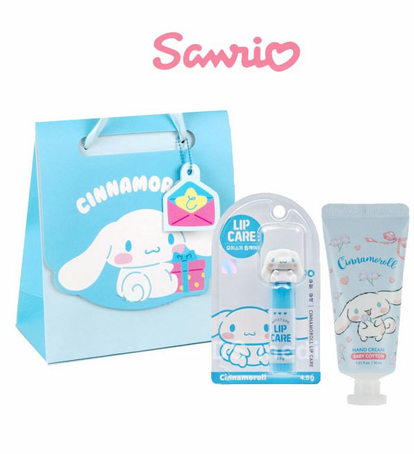 산리오 핸드크림 립밤 시나모롤 쿠로미세트, [SET]핸드크림(시나모롤)+립밤+선물가방, 1개, 30ml