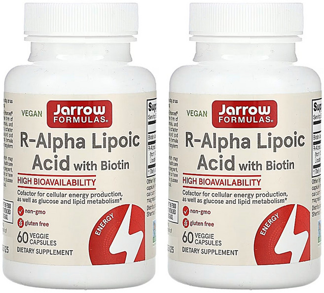 [2병] 자로우 안정화 R 알파 리포산 60캡슐 비오틴 함유 자유라디칼 R-ALA 보충제, 2개, 60정