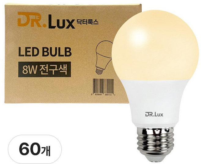 닥터룩스 LED 전구 8W, 전구색, 60개
